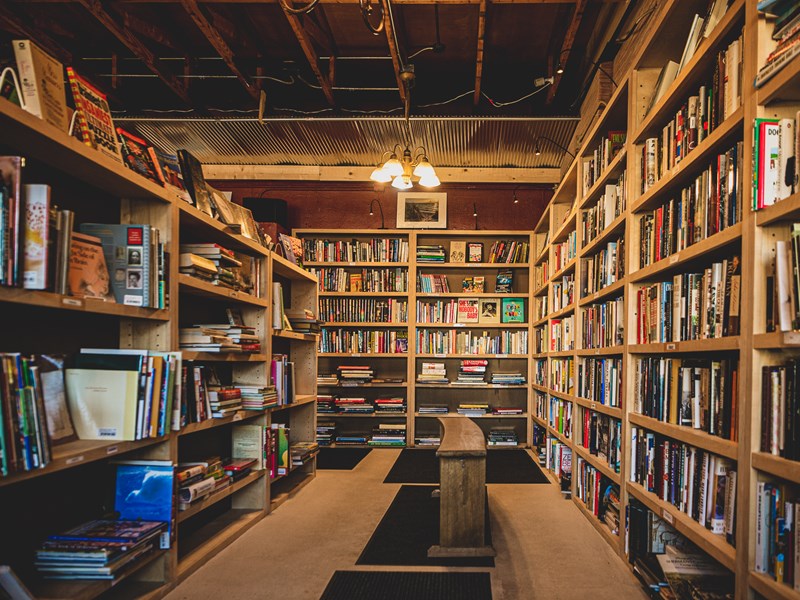 Shelves on books at a cozy bookstore