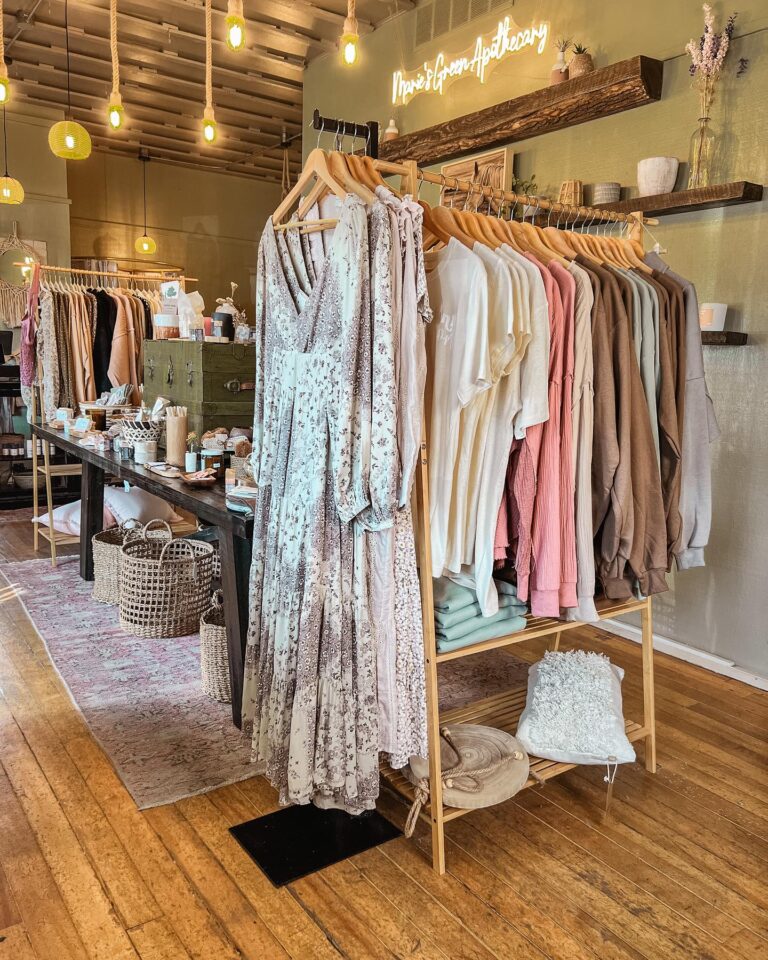 A clothing rack at Marie's Green Apothecary.