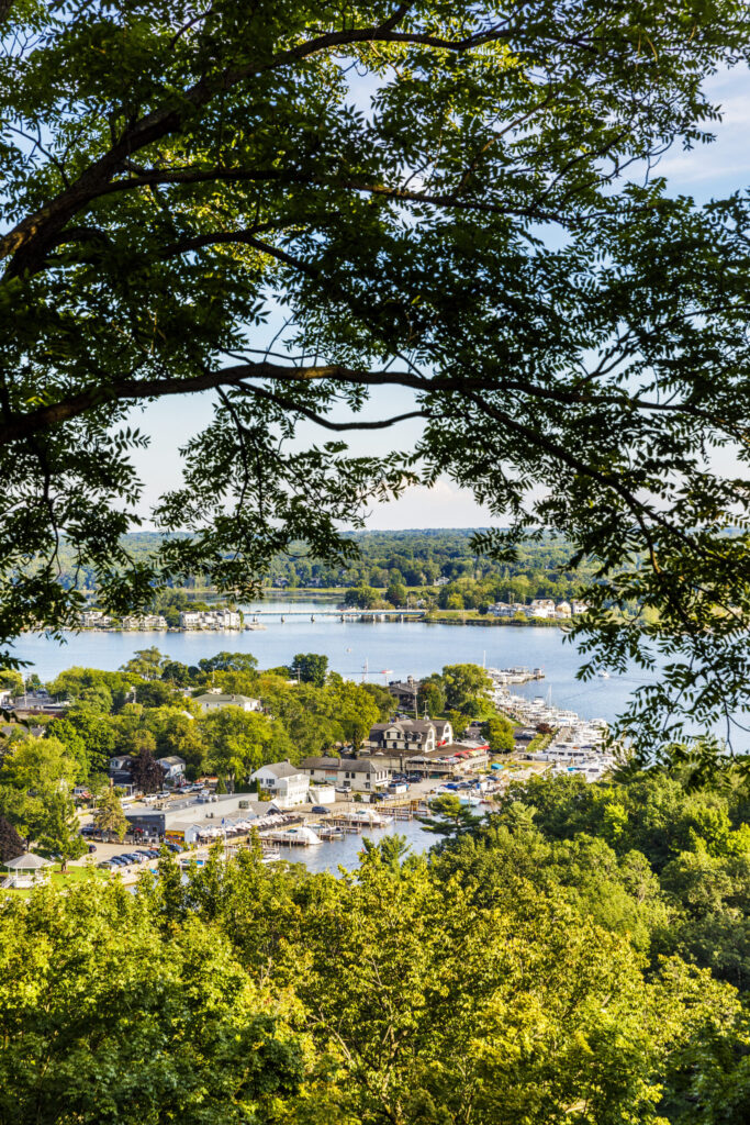 A view of downtown Saugatuck from the height of Mt. Baldhead.