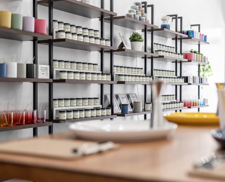 Candles displayed at Garsnett Beacon Candle Company.