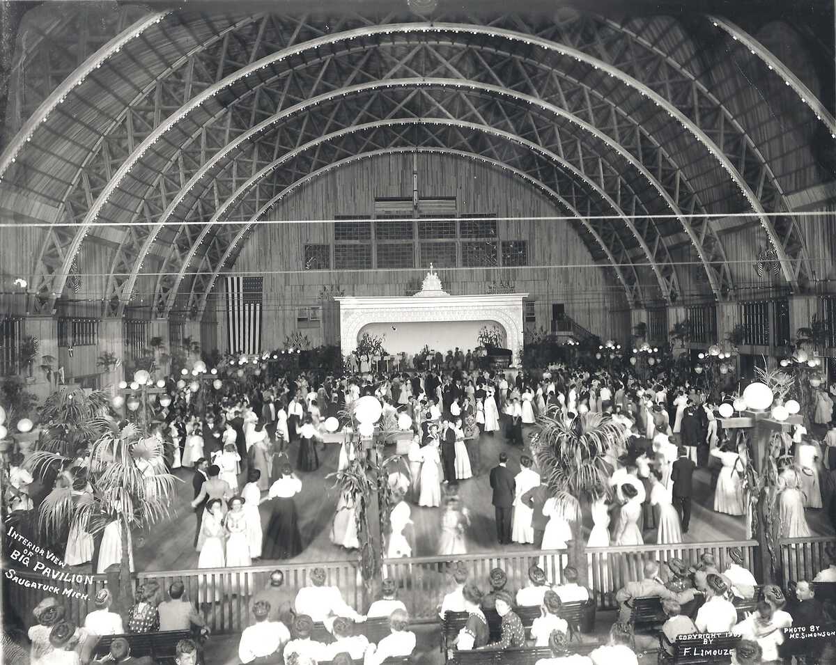 Old photograph dancing crowd at the Big Pavilion