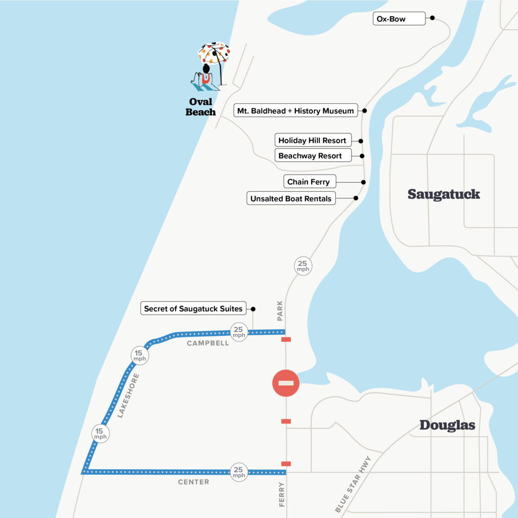 Road closure detour map for Ferry Street